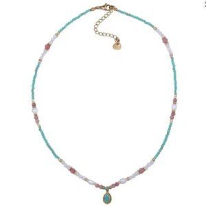 Natural Stone Pearl Bead Chain with Water Droplet Pendant Necklace, Jewelry